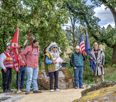 Tribal Leaders memorializing the Cayuse 5 in Oregon City.