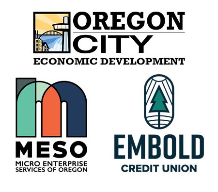 Logos for Oregon City Economic Development, Microenterprise Services of Oregon and Embold Credit Uni