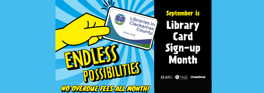 Library Card Sign month with hand holding a library card
