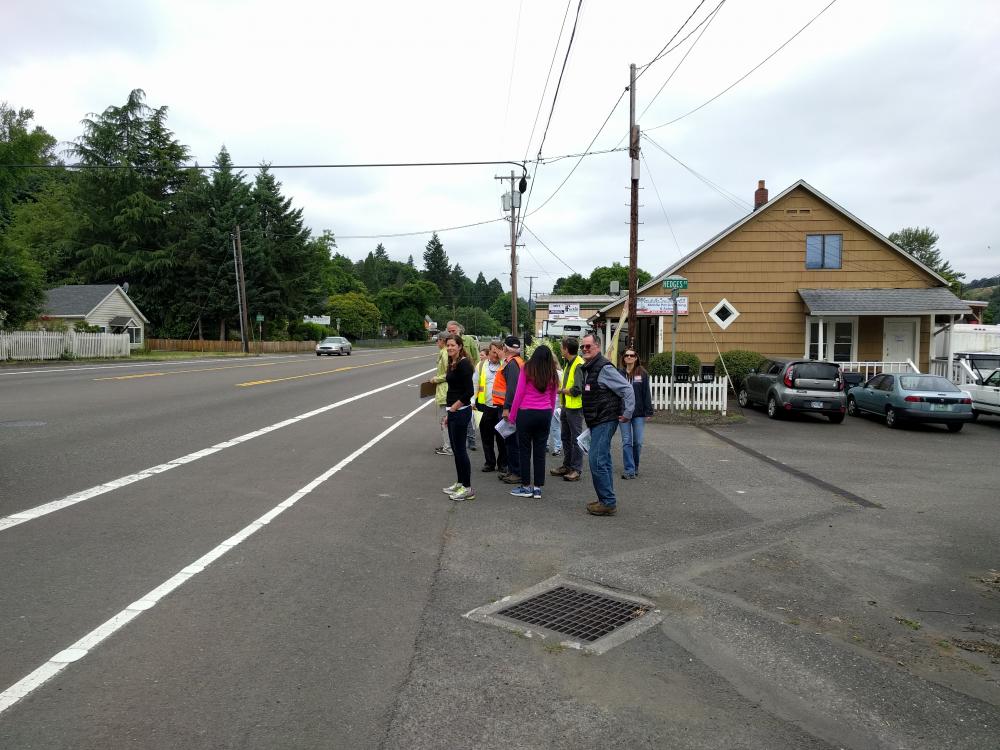 MCT Advisory Group Members Walking Next to Highway 99E and Jerome Street Intersection
