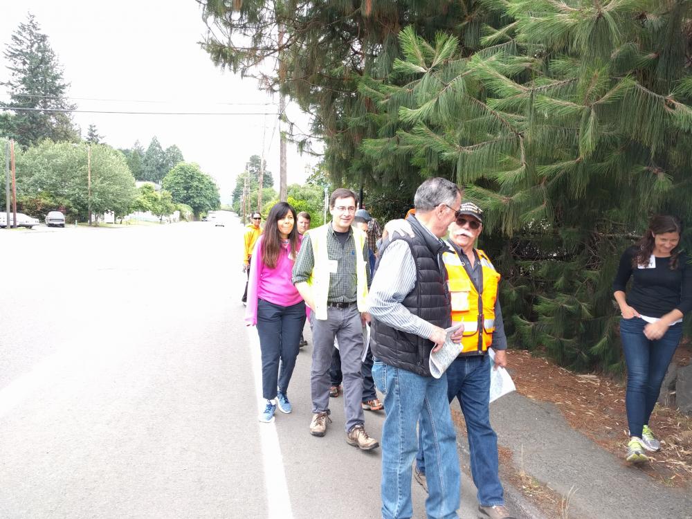MCT Advisory Group Members Walking on Highway 99E In the Canemah Historic District