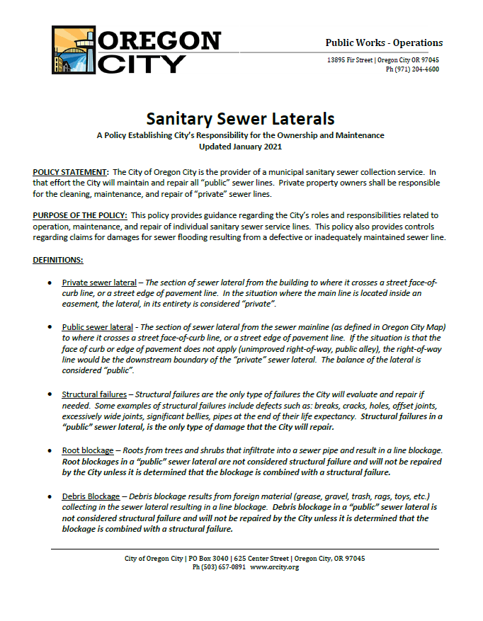 Sanitary Sewer Lateral Responsiblity Policy_ScreenShot