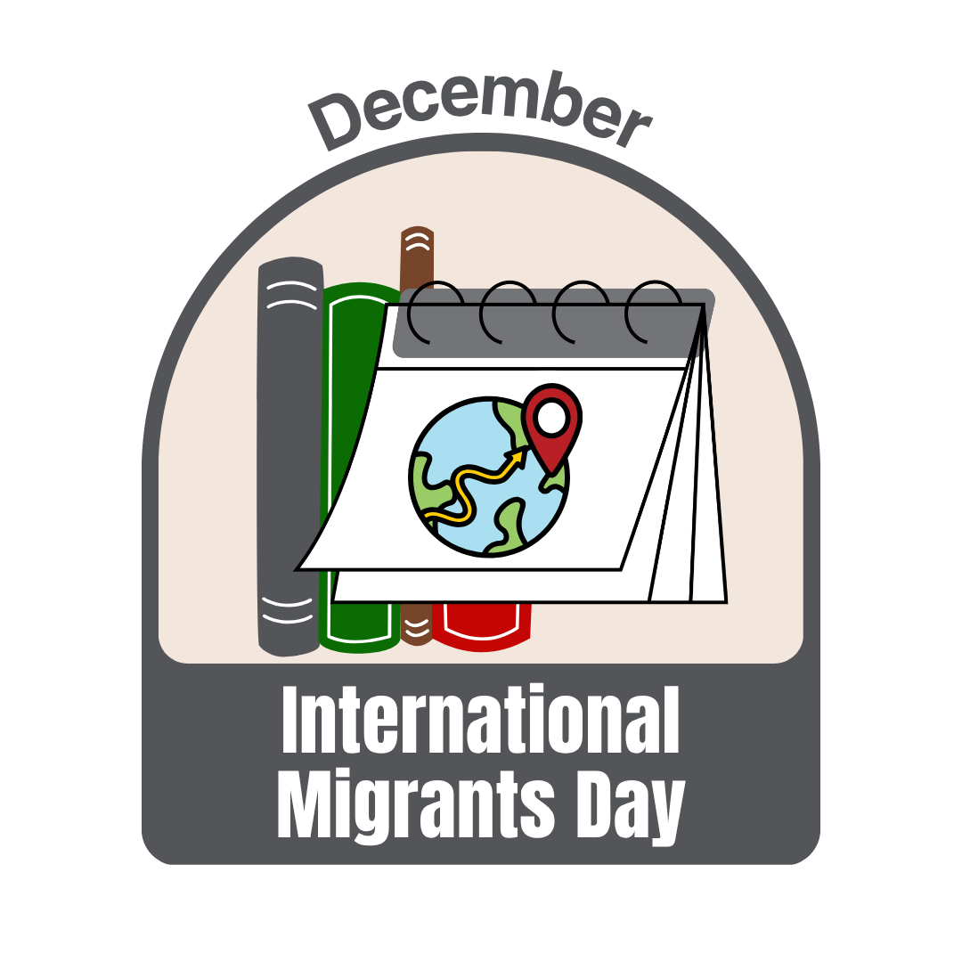 migrants day calendar with globe and travel path