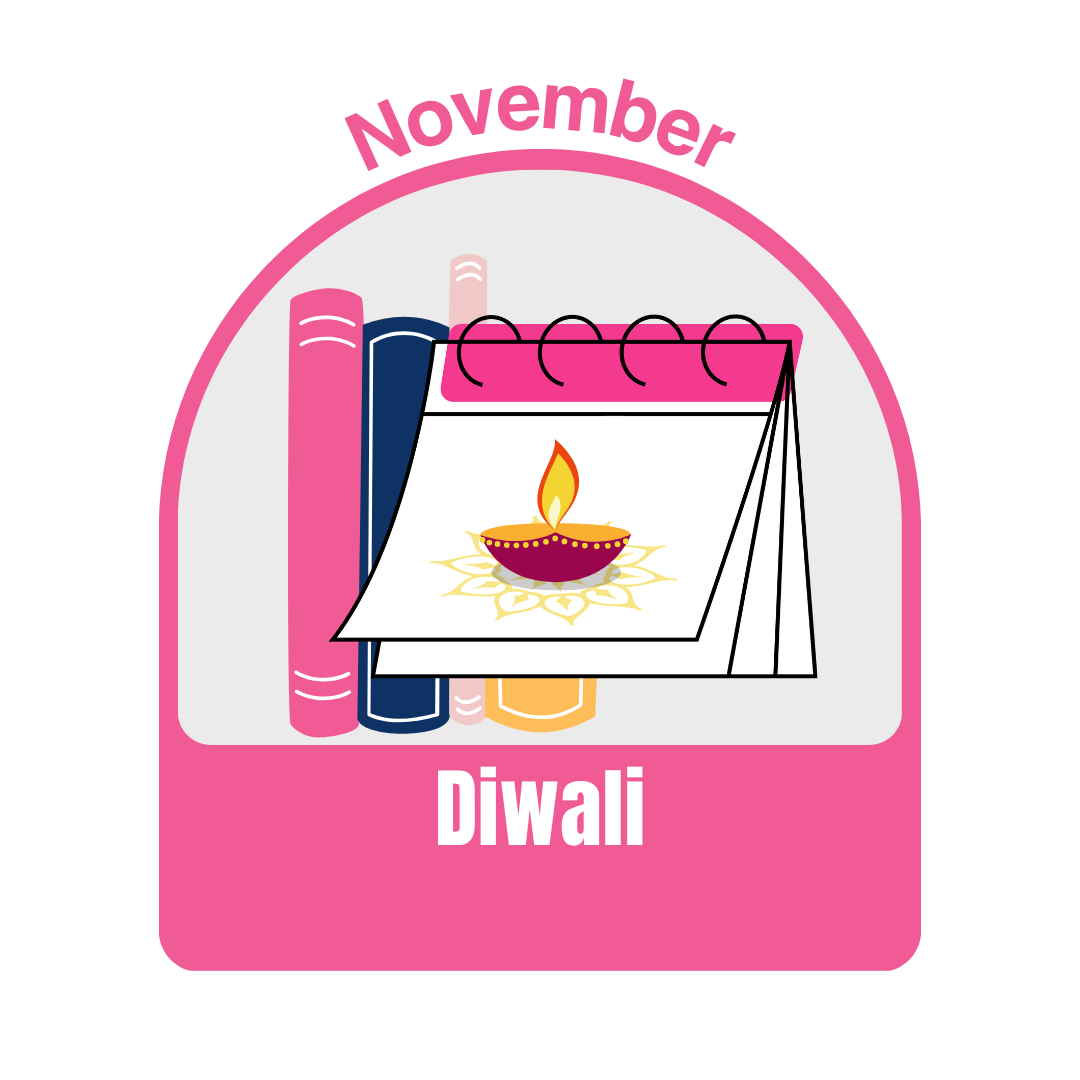 diwali calendar with a candle in a bowl