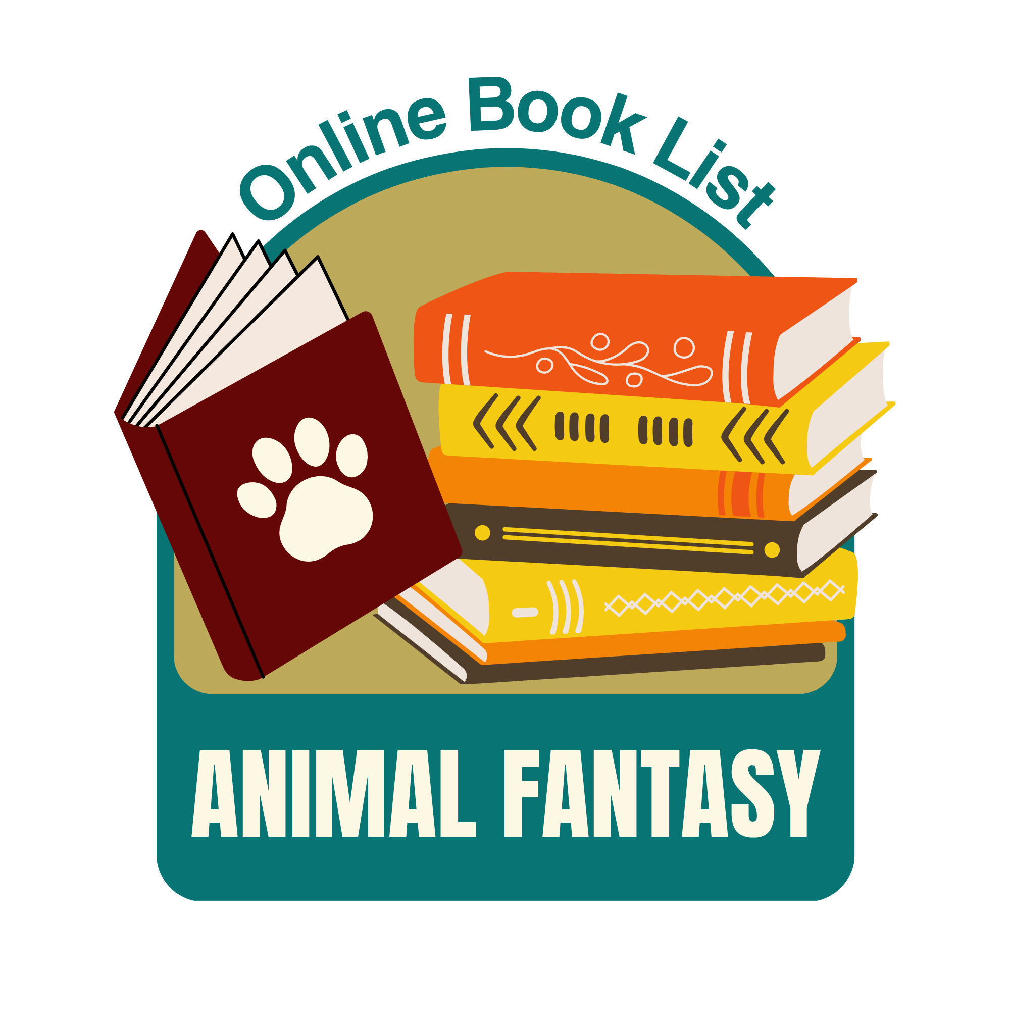 stack of books and a paw print