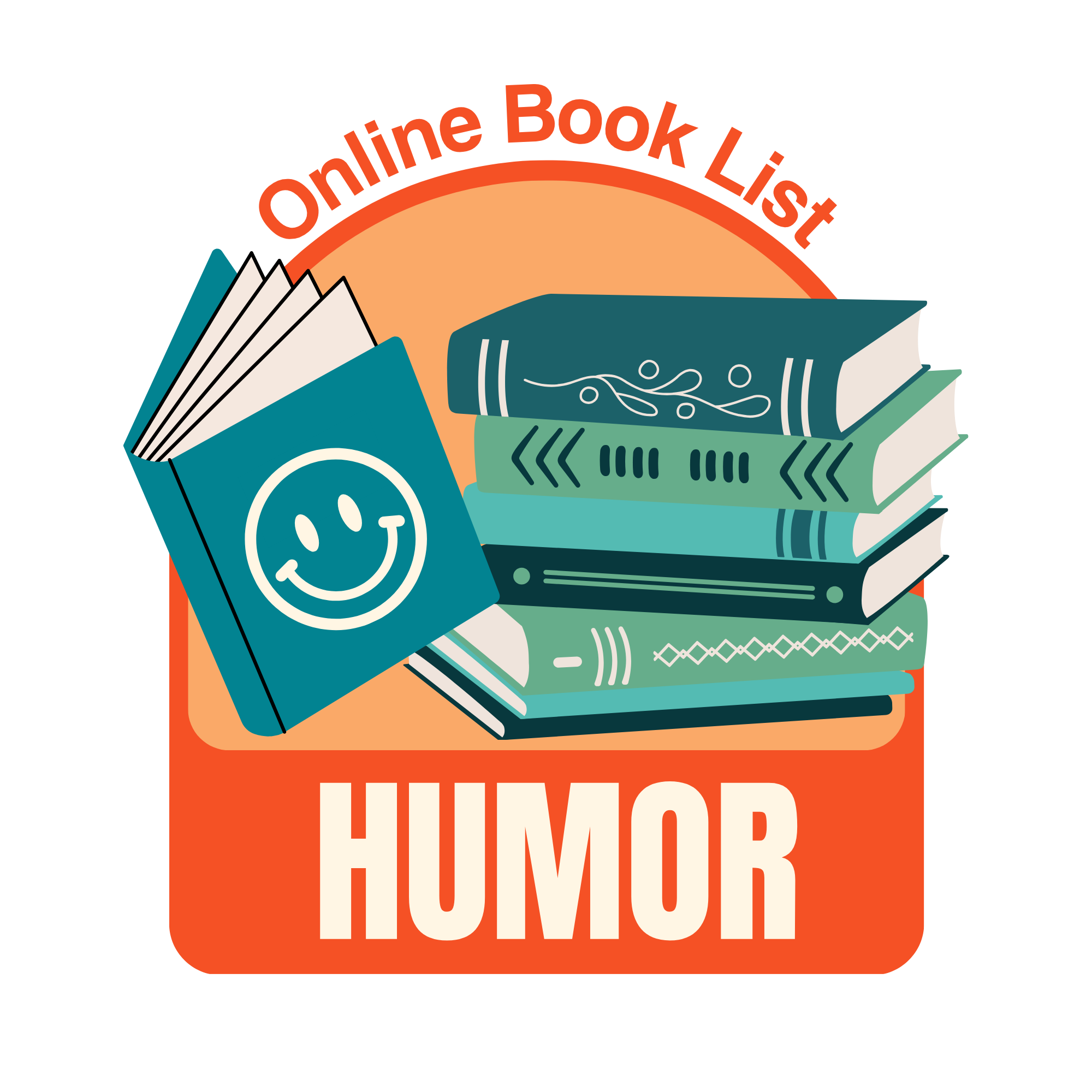 stack of books and a smiling face