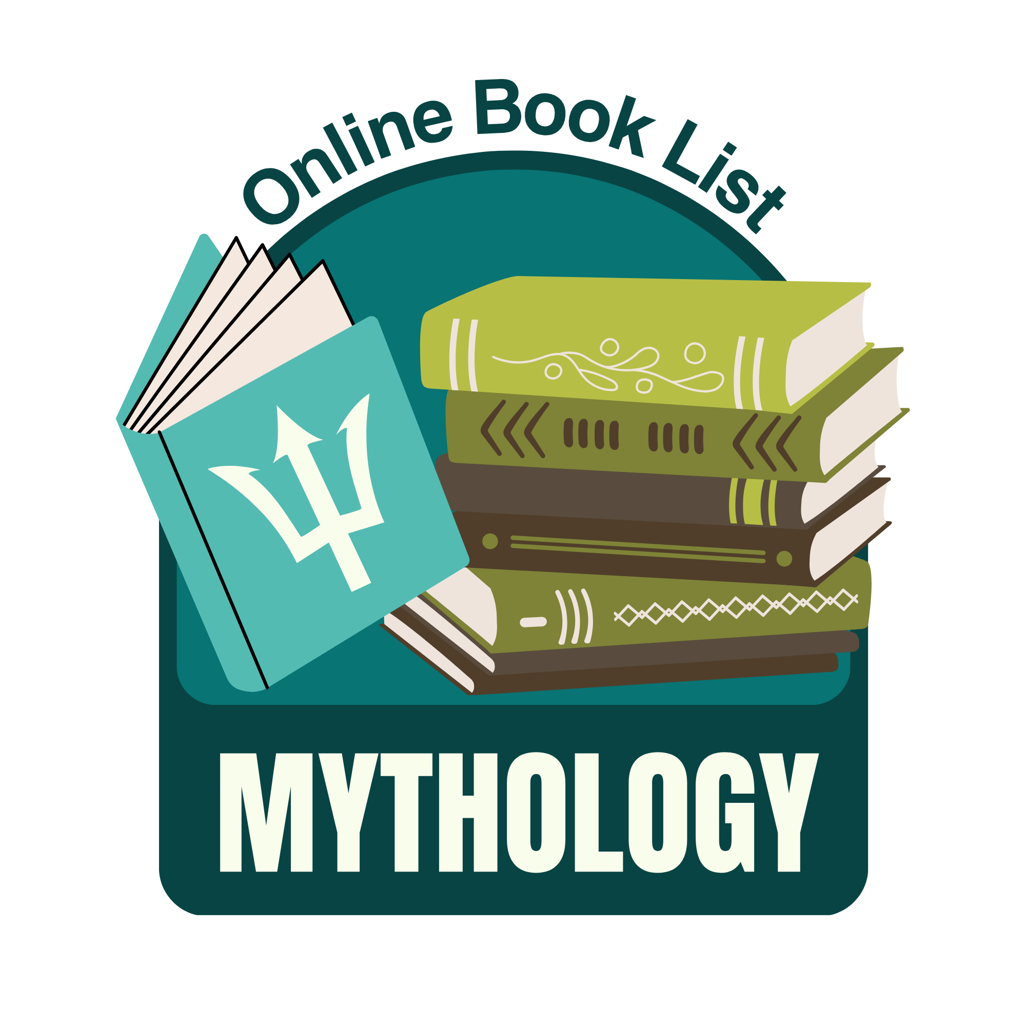 stack of books and a trident