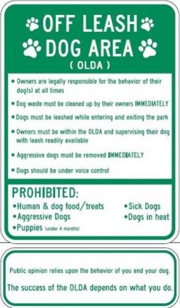 Off Leash Dog Area Sign